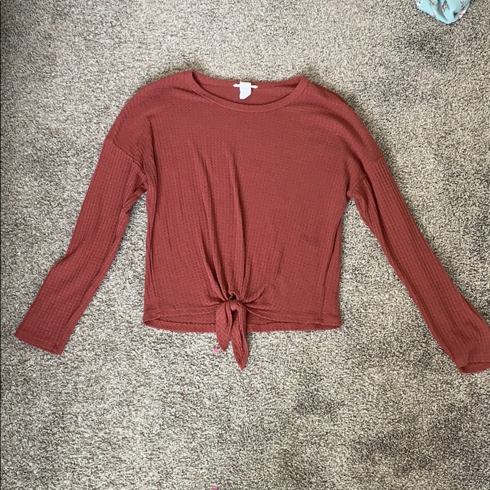 long sleeve tie-front shirt